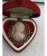 Vintage Gold Tone Cameo Brooch, Saint Christopher Metal,  Pin W/ Vintage... - $34.59 CAD