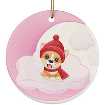 Cute Corgi Dog On Moon Round Ornament Christmas Gift Decor For Pet Puppy Lover - £11.86 GBP
