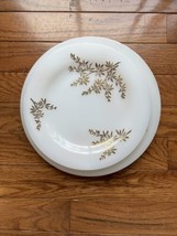 Federal Heatproof White Milk Glass Golden Glory Bamboo 3 Lunch &amp; 3 Dinner Plates - £27.84 GBP