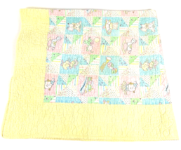 Vintage Baby Quilt Handmade Blanket Nursery Pastel Quilted Blocks Animals 44x49 - £36.85 GBP