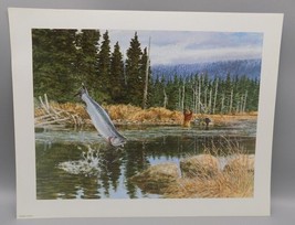 Tom Beecham Salmon Fishing Vintage Wildlife Art Print 11&quot;x14&quot; w/  1 Inch... - $11.59