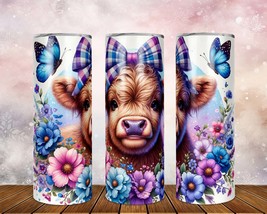 Skinny Tumbler with Straw, 20oz/30oz, Baby Highland Cow Pink &amp; Purple, awd-229 - £28.90 GBP+