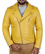 Genuine Lambskin Men&#39;s Jacket Yellow Leather Handmade Stylish Motorcycle... - $2,176.20 MXN+