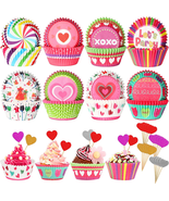 400Pcs Valentine&#39;S Day Cupcake Liners and Heart Shape Cupcake Toppers, C... - £7.51 GBP