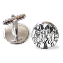 beatles cufflinks abbey road sketch handmade 16mm round silver plated unique - £11.90 GBP
