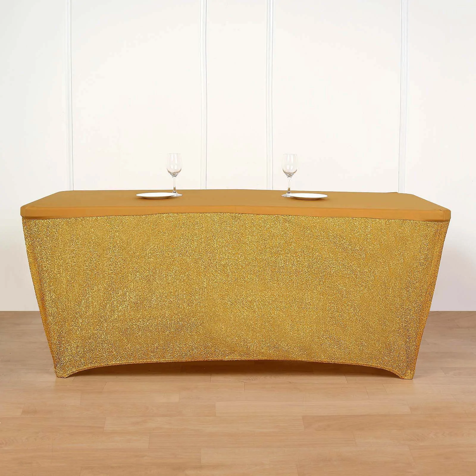 Gold - 6ft Table CoverRuffled Metallic Spandex Plain Top Indoor &amp; Outdoor - £41.41 GBP