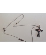 Crucifix Cross Silver Necklace Pink Crystal Rhinestone  - £7.05 GBP