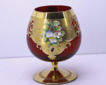 Moser Bohemian Raised Enamel Cranberry &amp; Gold Snifter Brandy Glass - $48.99