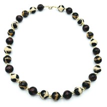 Brown Beige Animal Print Plastic Bead Necklace 26&quot; - £11.07 GBP