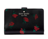 New Kate Spade Madison Rose Toss Printed Medium Compact Bifold Wallet Black - $71.16