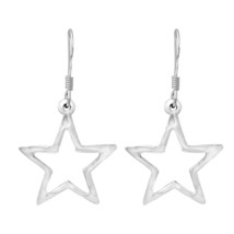 SeeThru Retro Hammered Star Drop .925 Silver Earrings - £13.27 GBP