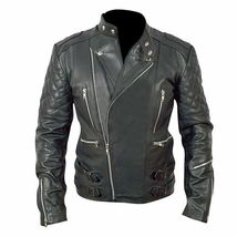 Men&#39;s Pure Black Biker Motorcycle Leather Jacket Real Genuine Lambskin L... - £132.77 GBP