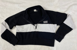 VANS Women&#39;s Cropped Sweatshirt Black &amp; White Qtr. Zip White Logo Size S - £9.30 GBP