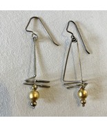 Sterling Silver Gold Beaded Earrings Unique Handmade Modern Wire Dangle ... - $62.00