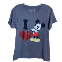 I Love Mickey Mouse Heart Walt Disney Sparkle Glitter Womens Large Gray T-shirt - £13.85 GBP