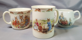 Royal Doulton Bunnykins Wedgwood Peter Rabbit Lot of 3 Mugs Christening 2 Handle - £21.92 GBP