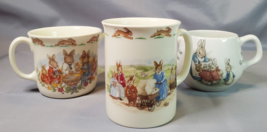 Royal Doulton Bunnykins Wedgwood Peter Rabbit Lot of 3 Mugs Christening 2 Handle - $27.67