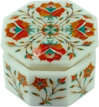 3&quot;x3&quot;x2&quot; Marble Jewelry Custom Box Carnelian Marquetry Floral Art Halloween Gift - £177.49 GBP