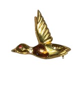 Vintage Gold Plated Flying Duck Bird Red Stone Eye Pin / Brooch Pendant Fashion