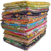 Mix Lot of Indian Tribal Kantha Quilts Vintage Cotton Bed Cover Throw Old Sari M - $25.47