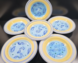 6 Caleca Azzurro Rim Soup Bowl Set Vintage Blue Yellow Band Serve Dish I... - $115.70