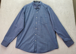 IZOD Dress Shirt Mens Large Navy Gingham Cotton Long Sleeve Collared Button Down - £14.48 GBP