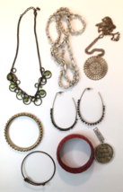 Junk Drawer Jewelry Lot Bracelets Shell Necklace Earrings Etc - £11.80 GBP