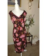 Maggy London Dress Women Size 14 Elegant Floral Rose Red Pink Sheath - $652.04 MXN