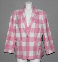 Liz Claiborne Pink &amp; White Large Squares Cotton Blend Blazer Wm&#39;s 16 NWT $119 - £55.81 GBP
