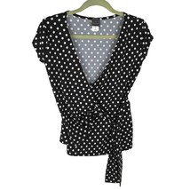 THX Cap-Sleeve Black Polka-Dot V-Neck Wrap Top Sz. S - $369.07 MXN