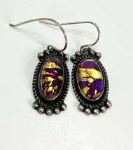 VTG Purple &amp; Copper Turquoise 925 Sterling Silver Earrings 1” Native American - $55.88