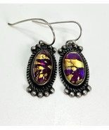 VTG Purple &amp; Copper Turquoise 925 Sterling Silver Earrings 1” Native Ame... - $55.88