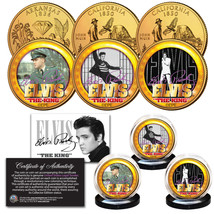 ELVIS PRESLEY Life &amp; Times 24K Gold Plated Statehood Quarter 3-Coin Lice... - $12.16