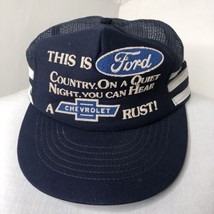 Vintage 70s Snapback Hat 3 Stripes Puff Trucker This Is Ford Country Mesh - £100.46 GBP