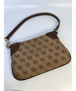 Vintage Dooney And Bourke Brown Monogram Wristlet Canvas Leather Trim Jacquard - $20.55