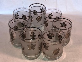 7 Libby Frosted Silver Leaf Sort Glasses 3 Inches Tall Mint - $23.99