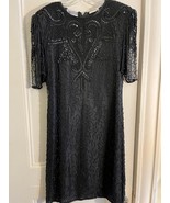 STUNNING Vintage Sweelo Silk Sequin Beaded Black Cocktail Dress Women&#39;s ... - £26.73 GBP