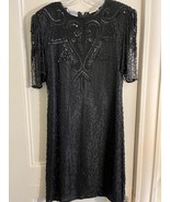 STUNNING Vintage Sweelo Silk Sequin Beaded Black Cocktail Dress Women&#39;s ... - $33.99