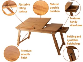 Bamboo Wood Extendable Laptop Computer Notebook Desk Bed Sofa Tray Folding Stand - £27.45 GBP