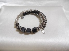 Department Store 6&quot;-7&quot; Silver Tone Beaded Coil Bracelet R937 - £7.72 GBP