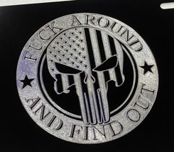 F Around Find Out FAFO Punisher Car Tag Diamond Etched Black Metal License Plate - £17.26 GBP