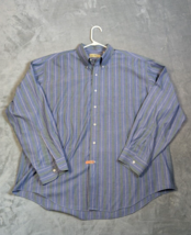 LL Bean Shirt Mens XL vintage Cotton Blend button up Blue with Stripes H... - $14.89