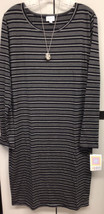 NWT LuLaRoe XL Black Navy &amp; Gray Striped Debbie Long Sleeved Sheath Dress - £27.40 GBP