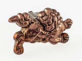 Japan Vergoldetes Foo Hund Single Sterlingsilber Manschettenknopf Atembe... - $419.77