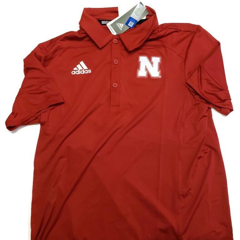Primary image for Adidas Nebraska Cornhuskers Tech Polo Mens Size M Short Sleeve Golf Shirt Red
