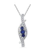 0.55ctw Lab Created Blue Sapphire &amp; Natural Diamond 3-Stone Pendant Neck... - £220.24 GBP