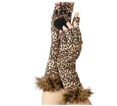 Brown Plush Leopard Gloves - £11.81 GBP
