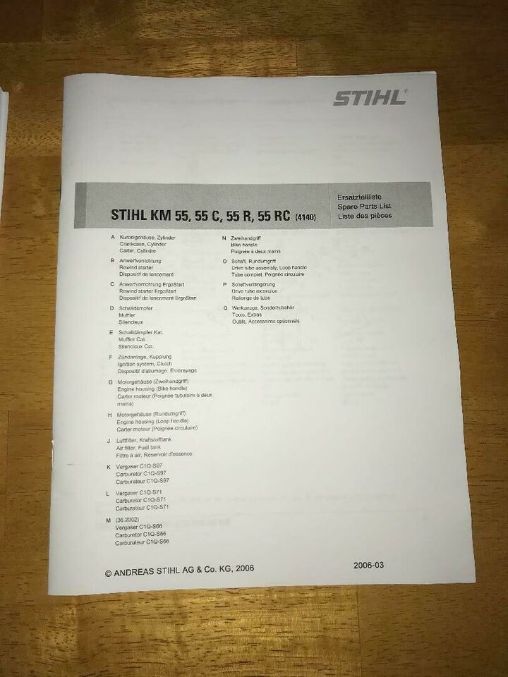 KM 55 KM55 C, R, RC STIHL KombiTools Kombi Tools Illustrated Parts List ... - $13.61