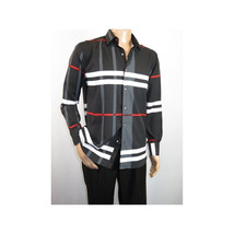 Men Sports Shirt by DE-NIKO Long Sleeves Fashion Print Soft Modal NK1010 Black image 10
