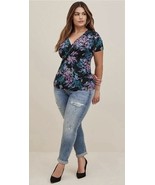 Torrid 4 Faux Wrap Blouse Short Sleeve Fairy Whimsy Colorful Black Stretchy - $414.68 MXN